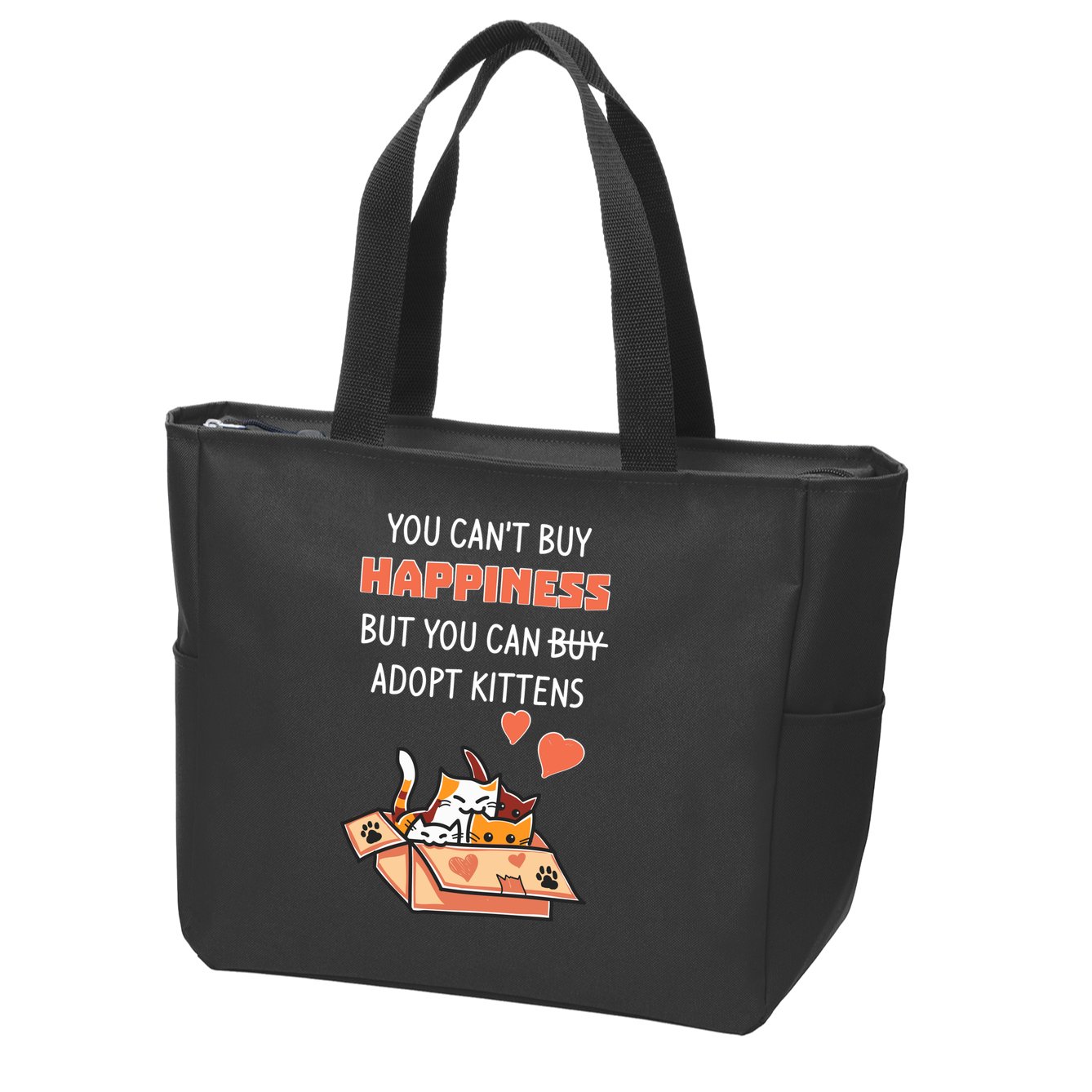 Adopt Kittens Buy Happiness Zip Tote Bag