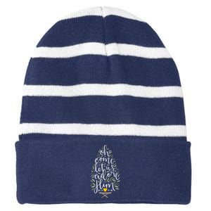 Adore Him Baby Jesus Christmas Striped Beanie with Solid Band