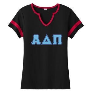 Alpha Delta Pi Adelphean Blue Letters Sorority Adpi Greek Ladies Halftime Notch Neck Tee