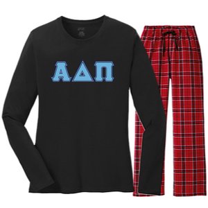 Alpha Delta Pi Adelphean Blue Letters Sorority Adpi Greek Women's Long Sleeve Flannel Pajama Set 