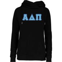 Alpha Delta Pi Adelphean Blue Letters Sorority Adpi Greek Womens Funnel Neck Pullover Hood