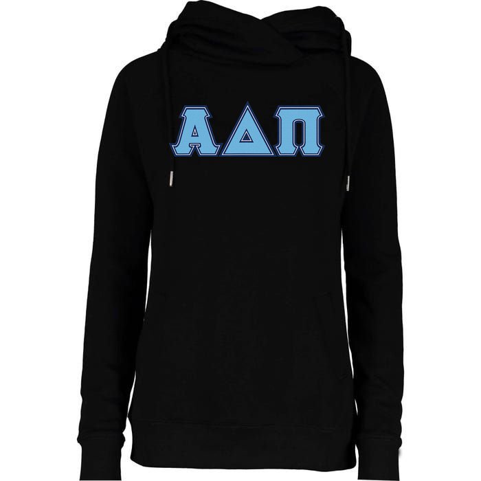 Alpha Delta Pi Adelphean Blue Letters Sorority Adpi Greek Womens Funnel Neck Pullover Hood