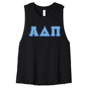 Alpha Delta Pi Adelphean Blue Letters Sorority Adpi Greek Women's Racerback Cropped Tank