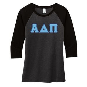 Alpha Delta Pi Adelphean Blue Letters Sorority Adpi Greek Women's Tri-Blend 3/4-Sleeve Raglan Shirt