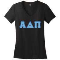 Alpha Delta Pi Adelphean Blue Letters Sorority Adpi Greek Women's V-Neck T-Shirt