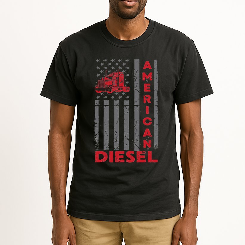 American Diesel Patriotic Flag Trucking Life Usa Truck Fan Tall T-Shirt