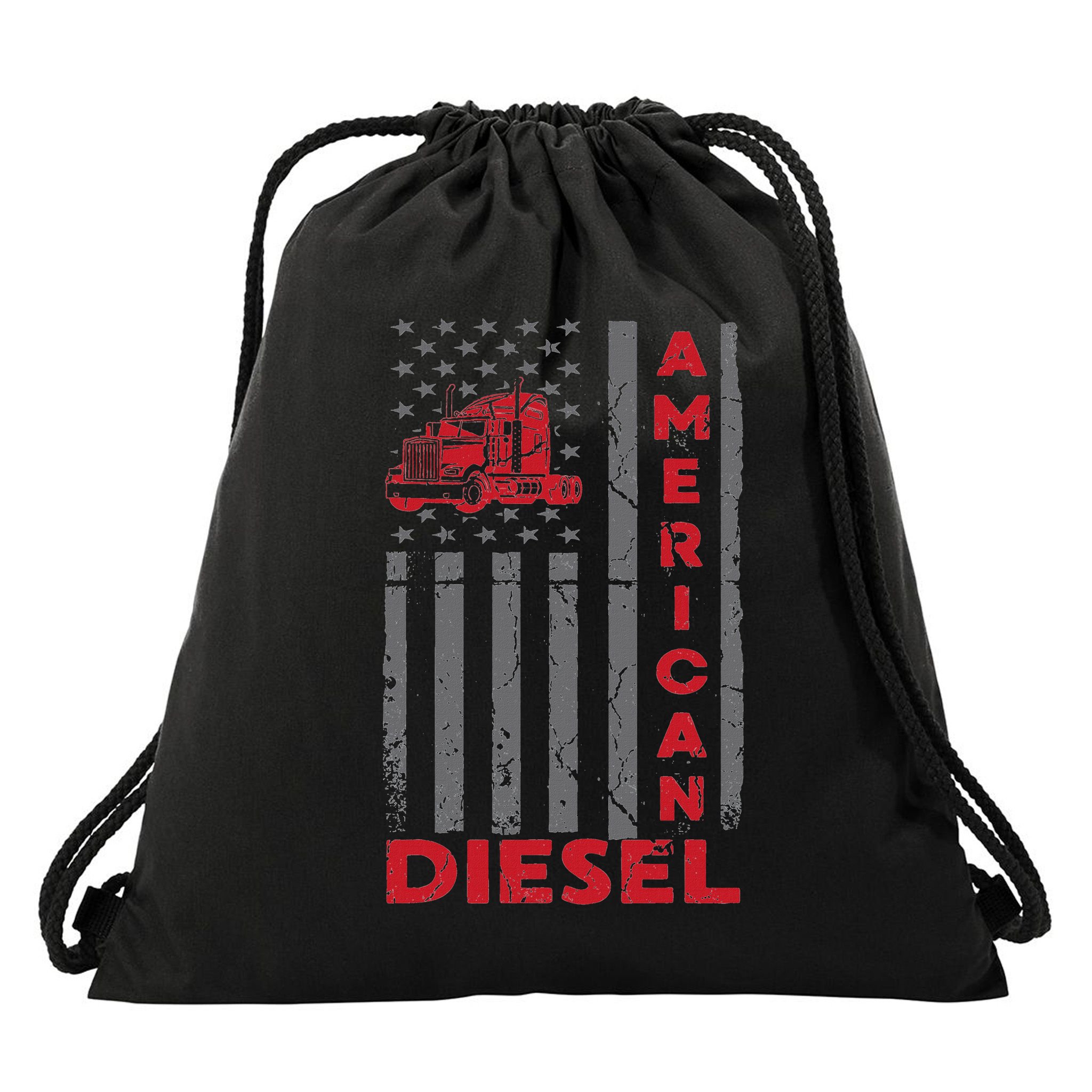 American Diesel Patriotic Flag Trucking Life Usa Truck Fan Drawstring Bag