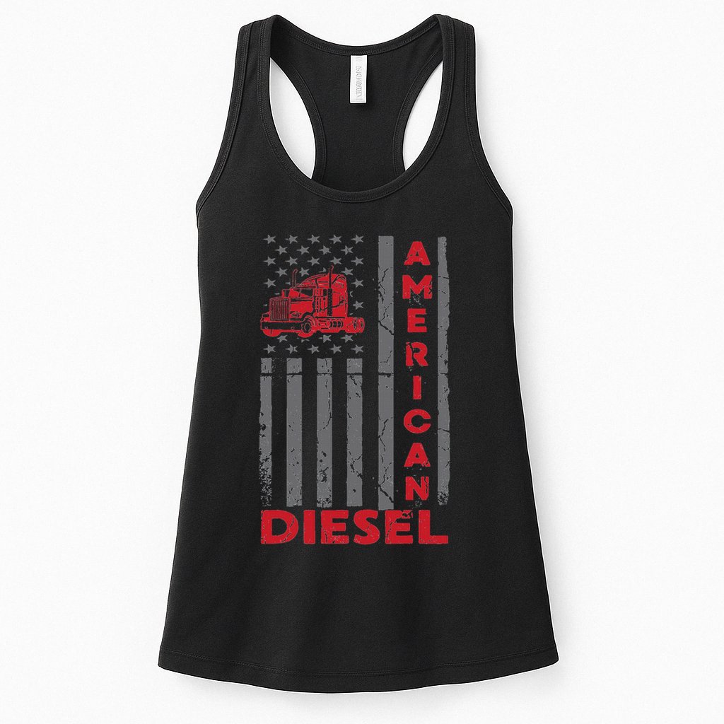 American Diesel Patriotic Flag Trucking Life Usa Truck Fan Womens Tank Top