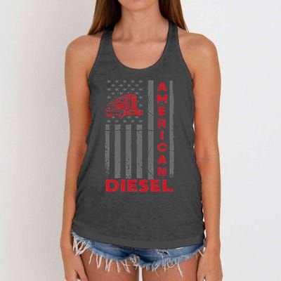 American Diesel Patriotic Flag Trucking Life Usa Truck Fan Women's Knotted Racerback Tank
