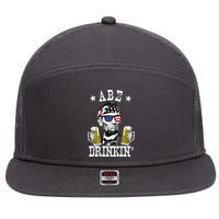 Abe Drinkin Patriotic American Abraham Lincoln Drinking 7 Panel Mesh Trucker Snapback Hat
