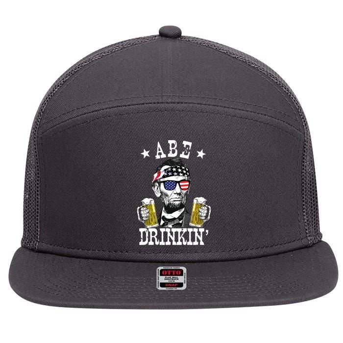Abe Drinkin Patriotic American Abraham Lincoln Drinking 7 Panel Mesh Trucker Snapback Hat