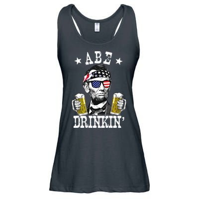 Abe Drinkin Patriotic American Abraham Lincoln Drinking Ladies Essential Flowy Tank