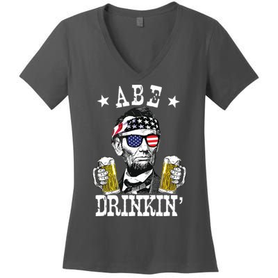 Abe Drinkin Patriotic American Abraham Lincoln Drinking Women's V-Neck T-Shirt
