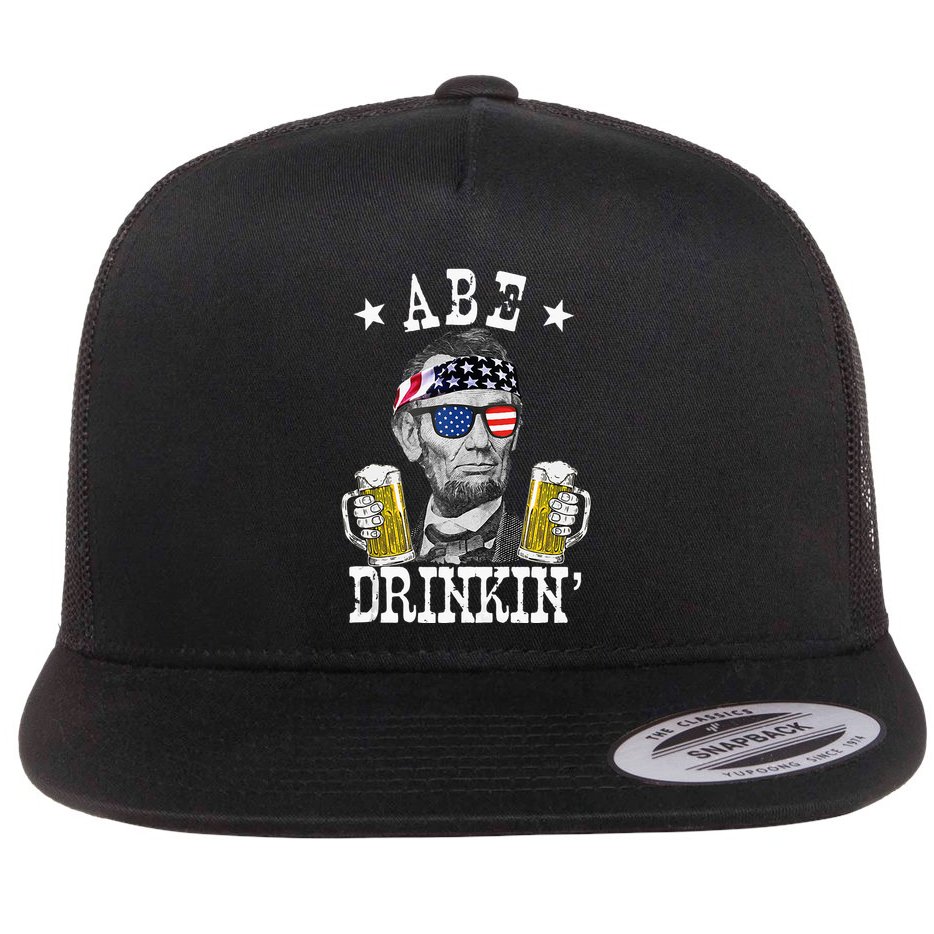 Abe Drinkin Patriotic American Abraham Lincoln Drinking Flat Bill Trucker Hat