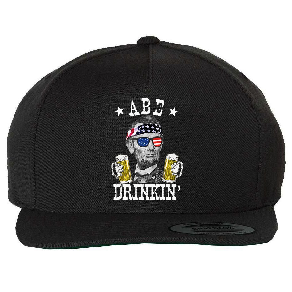 Abe Drinkin Patriotic American Abraham Lincoln Drinking Wool Snapback Cap
