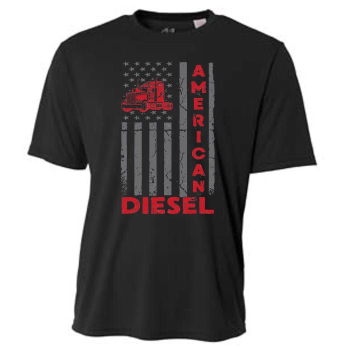 American Diesel Patriotic Flag Trucking Life Usa Truck Fan Cooling Performance Crew T-Shirt