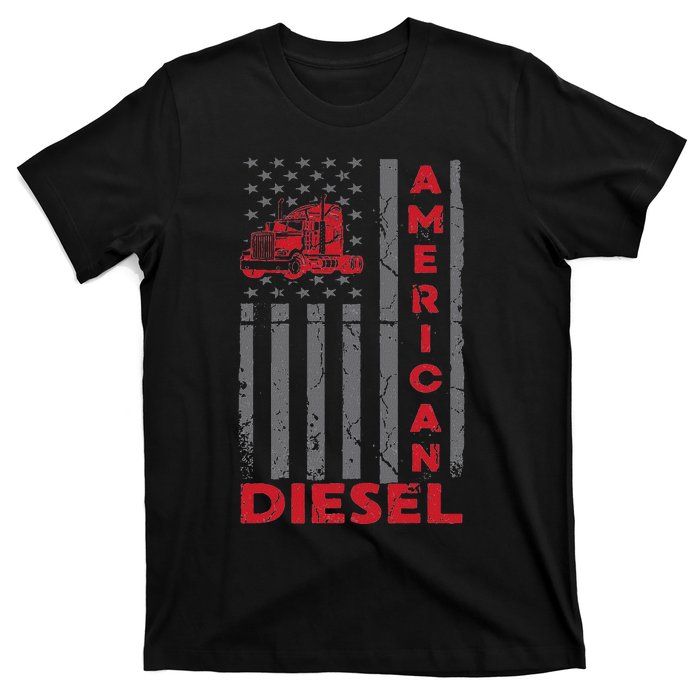 American Diesel Patriotic Flag Trucking Life Usa Truck Fan T-Shirt