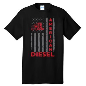 American Diesel Patriotic Flag Trucking Life Usa Truck Fan Tall T-Shirt