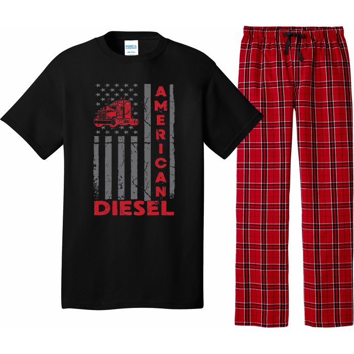 American Diesel Patriotic Flag Trucking Life Usa Truck Fan Pajama Set