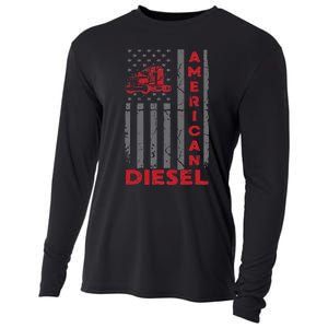 American Diesel Patriotic Flag Trucking Life Usa Truck Fan Cooling Performance Long Sleeve Crew