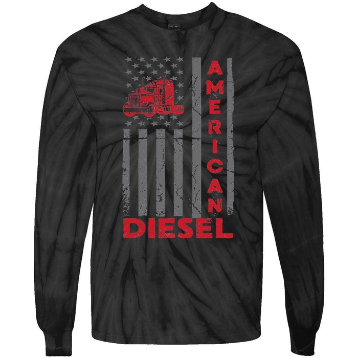 American Diesel Patriotic Flag Trucking Life Usa Truck Fan Tie-Dye Long Sleeve Shirt