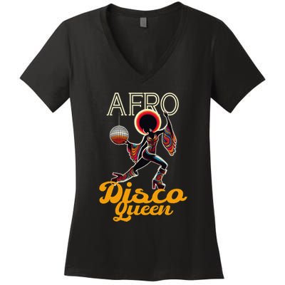 Afro Disco Queen Vintage Soul Music Retro 70s Groove Women's V-Neck T-Shirt