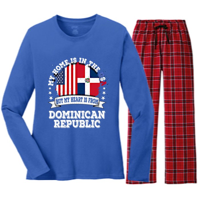 American Dominican Republic Flag Gift Women's Long Sleeve Flannel Pajama Set 