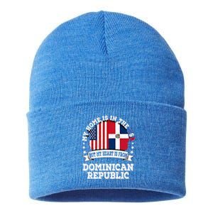 American Dominican Republic Flag Gift Sustainable Knit Beanie