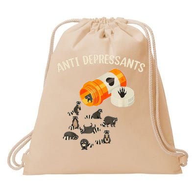 Anti Depressants Raccoon Drawstring Bag