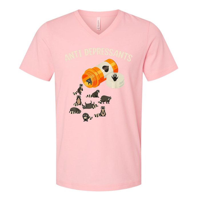 Anti Depressants Raccoon V-Neck T-Shirt