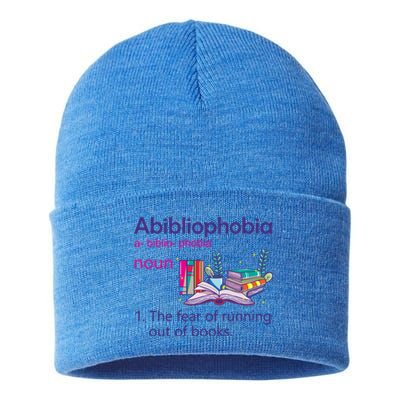 Abibliophobia Definition Reading Nerd Book Lovers Geek Gift Sustainable Knit Beanie