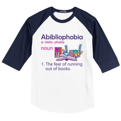 Abibliophobia Definition Reading Nerd Book Lovers Geek Gift Baseball Sleeve Shirt