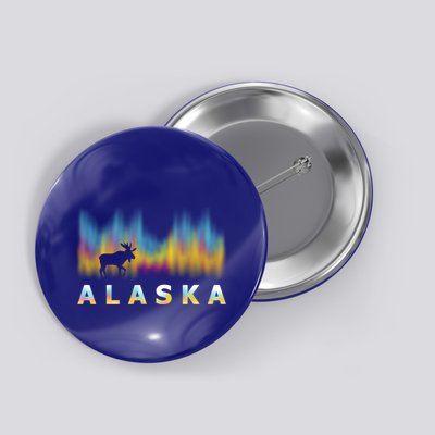 Alaska Day Reindeer With Polar Lights And Moose Gift Button