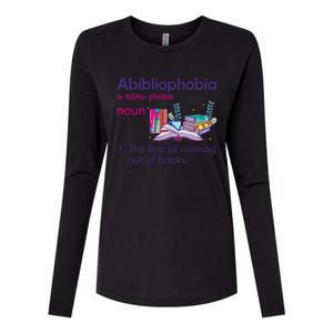 Abibliophobia Definition Reading Nerd Book Lovers Geek Cool Gift Womens Cotton Relaxed Long Sleeve T-Shirt