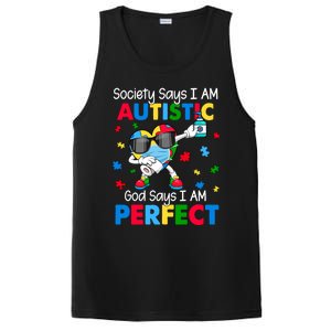 Autism Dabbing Society Say I'm Autistic God Says I'm Perfect Funny Gift PosiCharge Competitor Tank