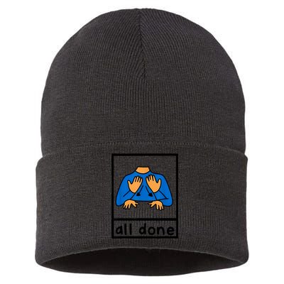 All Done Sign Language Speech Pathology Aac Sped Teacher Sustainable Knit Beanie