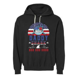 American Daddy Shark Doo Doo Doo America 4Th Of July Garment-Dyed Fleece Hoodie