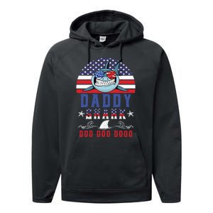 American Daddy Shark Doo Doo Doo America 4Th Of July Performance Fleece Hoodie