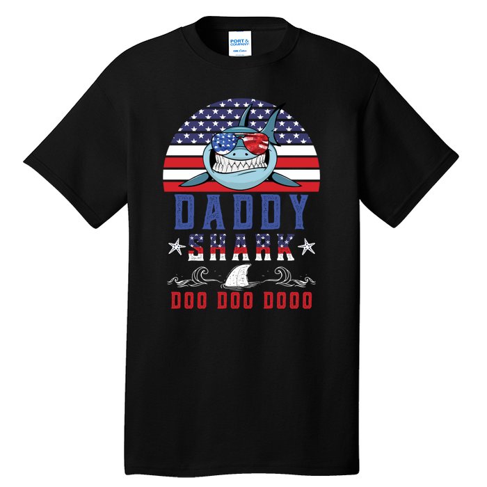 American Daddy Shark Doo Doo Doo America 4Th Of July Tall T-Shirt