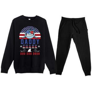 American Daddy Shark Doo Doo Doo America 4Th Of July Premium Crewneck Sweatsuit Set