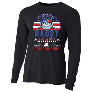 American Daddy Shark Doo Doo Doo America 4Th Of July Cooling Performance Long Sleeve Crew