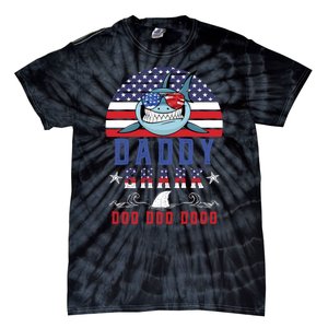 American Daddy Shark Doo Doo Doo America 4Th Of July Tie-Dye T-Shirt