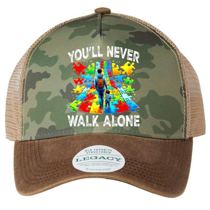 Autism Dad Support Alone Puzzle You'll Never Walk Alone  Legacy Tie Dye Trucker Hat