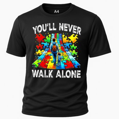 Autism Dad Support Alone Puzzle You'll Never Walk Alone  Performance Shirt