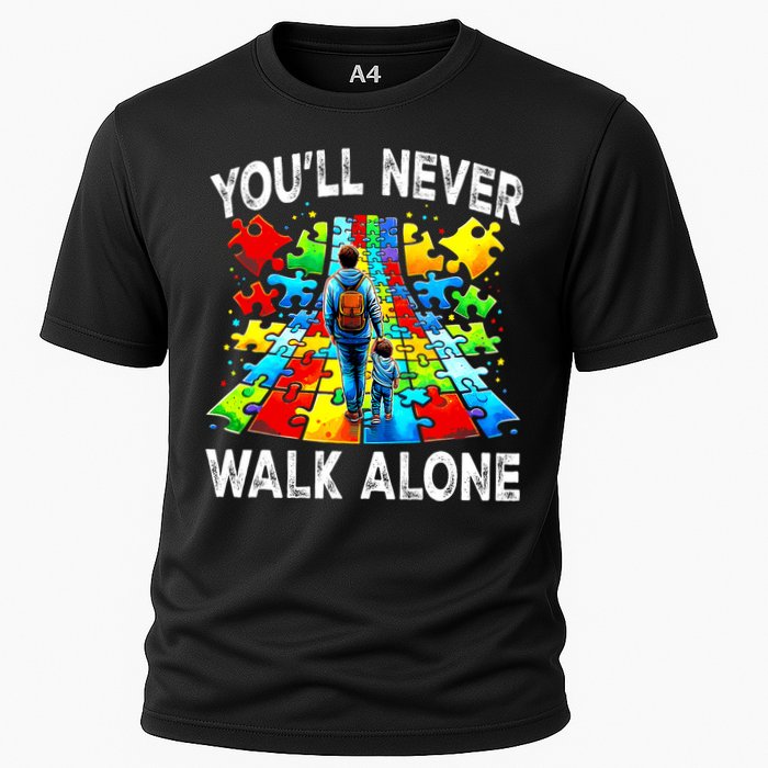 Autism Dad Support Alone Puzzle You'll Never Walk Alone  Performance Shirt