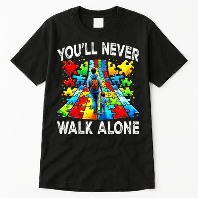 Autism Dad Support Alone Puzzle You'll Never Walk Alone  Tall T-Shirt