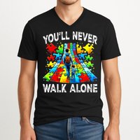 Autism Dad Support Alone Puzzle You'll Never Walk Alone  V-Neck T-Shirt