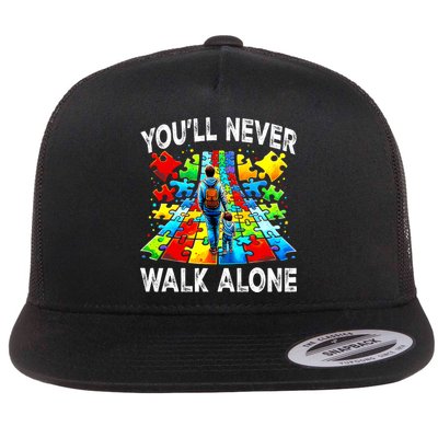 Autism Dad Support Alone Puzzle You'll Never Walk Alone  Flatbill Hat