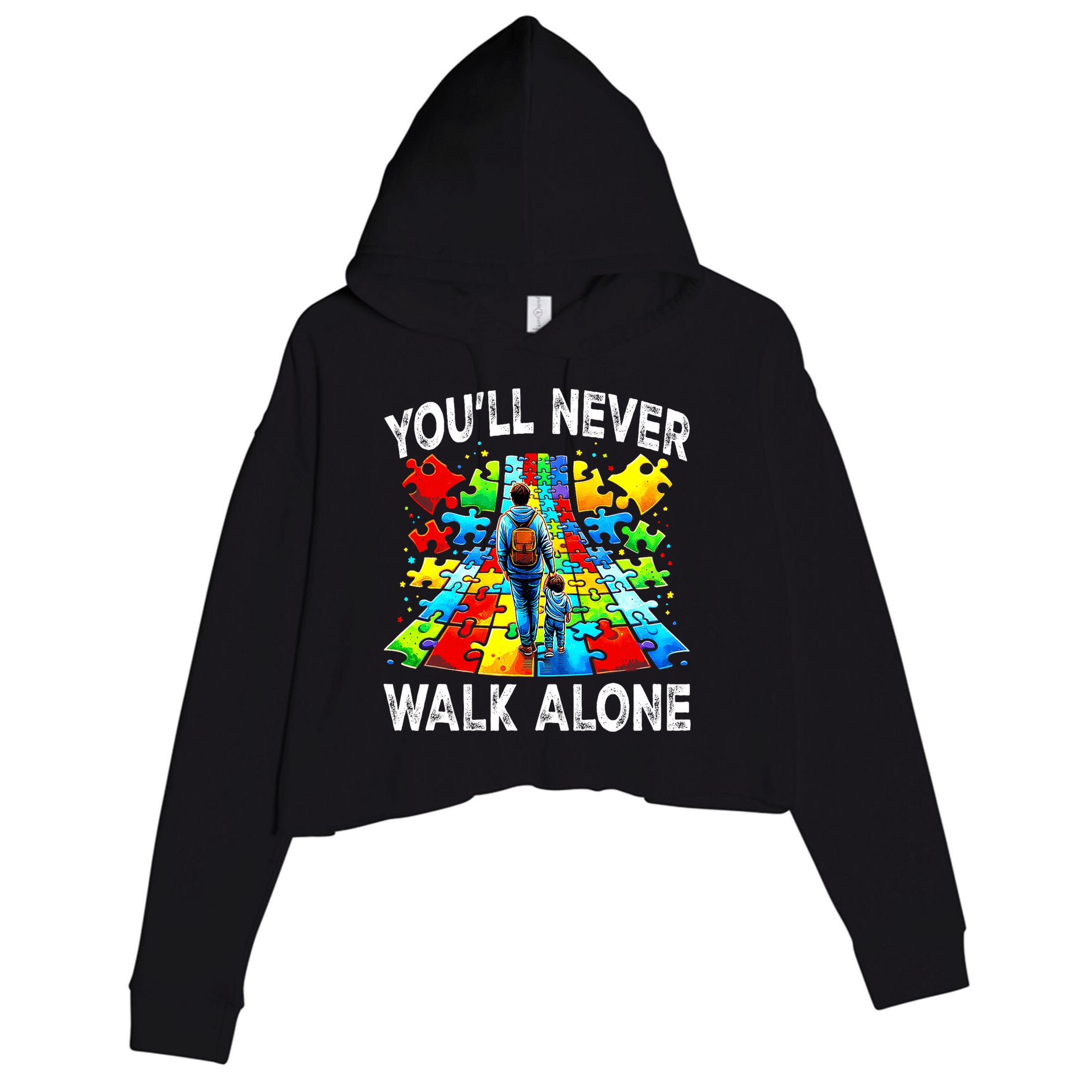 Autism Dad Support Alone Puzzle You'll Never Walk Alone  Crop Fleece Hoodie