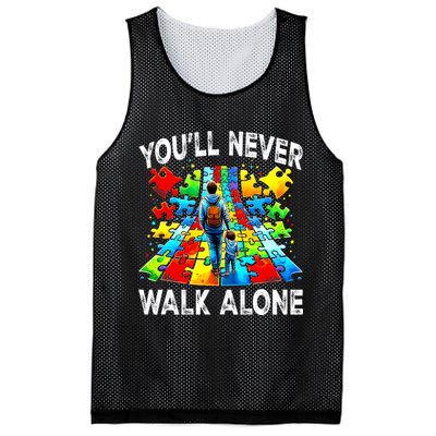 Autism Dad Support Alone Puzzle You'll Never Walk Alone  Mesh Reversible Basketball Jersey Tank